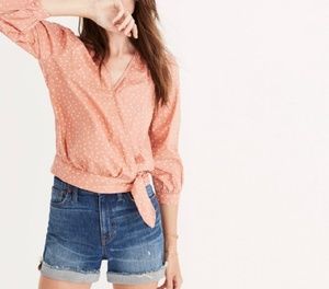 Madewell Wrap Blouse STARS Peach Ivory side tie